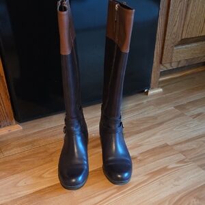Brown and Black Knee-High Women's Boots Wide Calf